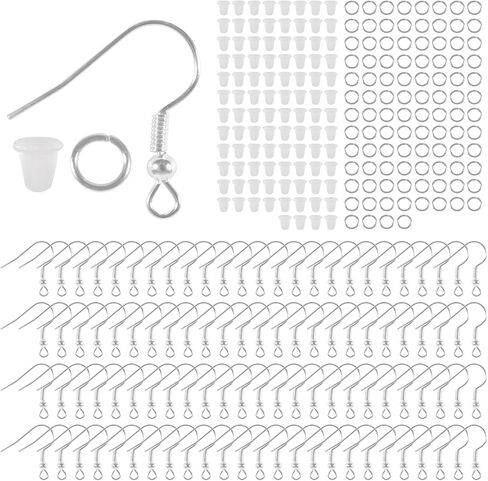 300 قطعة من خطافات الأقراط للمجوهرات، مجموعة صنع الأقراط خطافات الأقراط المضادة للحساسية، أقراط خطاف السمك مع حلقات القفز وظهر الأقراط لصنع المجوهرات بنفسك (اللون الفضي) in Saudi Arabia