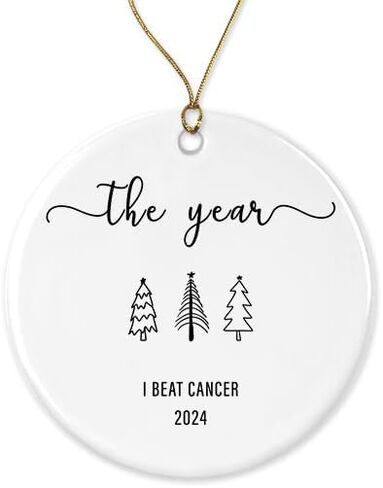The Year I Beat Cancer Ornament - Cancer Sucks Ornament - Cancer Free - I Kicked Cancers Butt - Cancer Survivor Ornament Gift Printed on One Side in Saudi Arabia