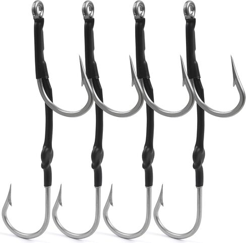 Double Hooks Rig for Trolling Chunking,4pcs Saltwater Trolling Hooks Stainless Steel Double Trolling Hooks Large Big Game Fishing Hooks for Marlin Shark Tuna Wahoo Dorado Fishing in Saudi Arabia