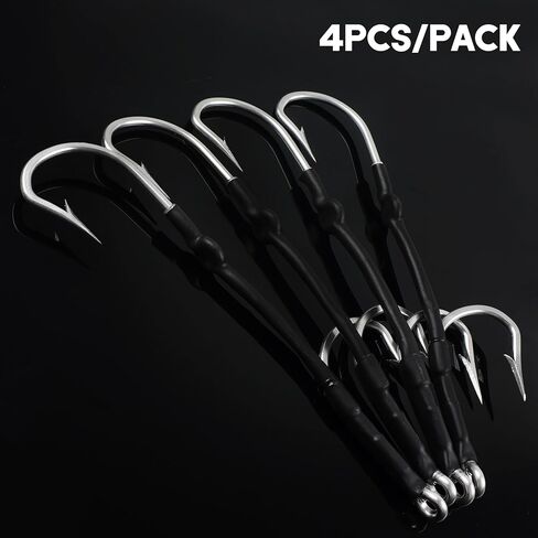 Double Hooks Rig for Trolling Chunking,4pcs Saltwater Trolling Hooks Stainless Steel Double Trolling Hooks Large Big Game Fishing Hooks for Marlin Shark Tuna Wahoo Dorado Fishing in Saudi Arabia
