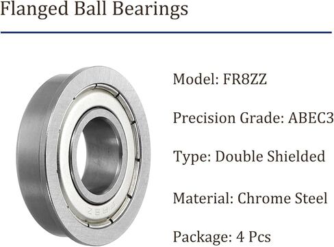 4 قطع محامل كروية ذات حواف FR8ZZ - [1/2x1-1/8x5/16 بوصة] محامل عجلات بديلة لاستخدام محور شاحنة تهذيب الحشائش، فولاذ الكروم، ABEC-3 in Kuwait