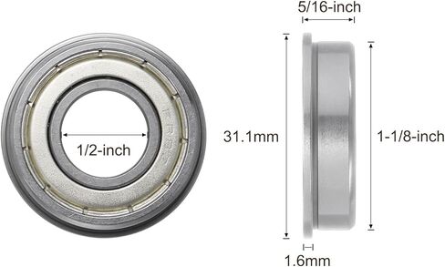 4 قطع محامل كروية ذات حواف FR8ZZ - [1/2x1-1/8x5/16 بوصة] محامل عجلات بديلة لاستخدام محور شاحنة تهذيب الحشائش، فولاذ الكروم، ABEC-3 in Kuwait