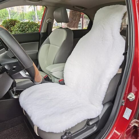 غطاء مقعد السيارة فو جلد الغنم الصوف وسادة مقعد السيارة 1 قطعة - أبيض in Kuwait