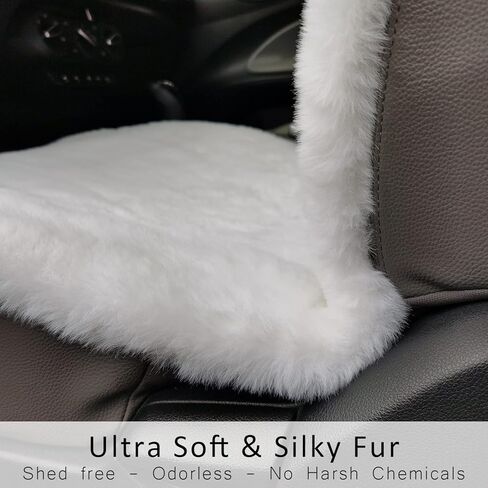 غطاء مقعد السيارة فو جلد الغنم الصوف وسادة مقعد السيارة 1 قطعة - أبيض in Kuwait