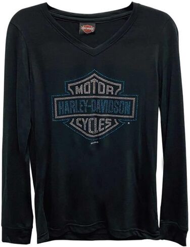 Harley-Davidson Women's Embellished B&S Impress Long Sleeve V-Neck Tee - Black in Saudi Arabia