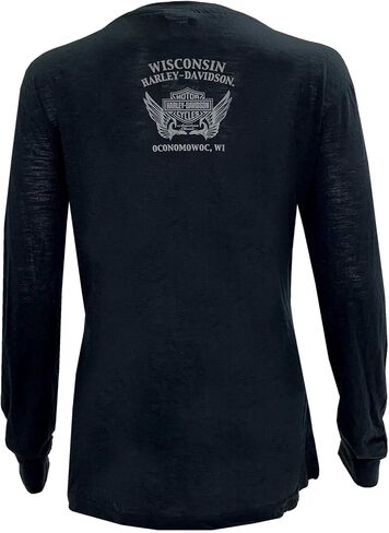 Harley-Davidson Women's Embellished B&S Impress Long Sleeve V-Neck Tee - Black in Saudi Arabia