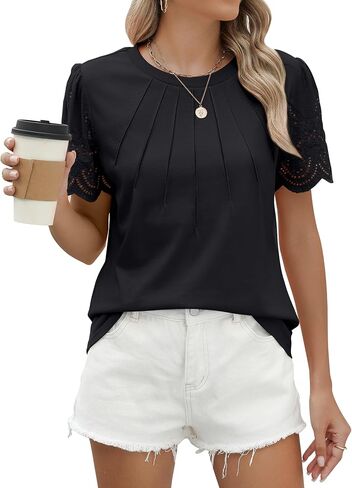 Blooming Jelly Women's Dressy Casual Blouses Business Work Tops Lace Short Sleeve Shirts Trendy Summer Outfits 2024 in Saudi Arabia