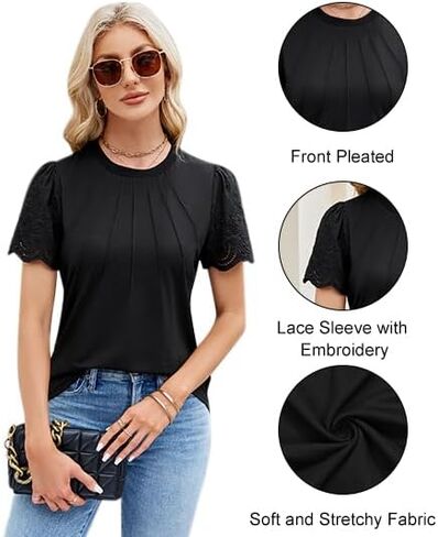 Blooming Jelly Women's Dressy Casual Blouses Business Work Tops Lace Short Sleeve Shirts Trendy Summer Outfits 2024 in Saudi Arabia