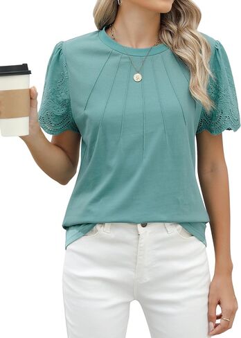 Blooming Jelly Women's Dressy Casual Blouses Business Work Tops Lace Short Sleeve Shirts Trendy Summer Outfits 2024 in Saudi Arabia