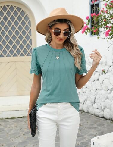 Blooming Jelly Women's Dressy Casual Blouses Business Work Tops Lace Short Sleeve Shirts Trendy Summer Outfits 2024 in Saudi Arabia