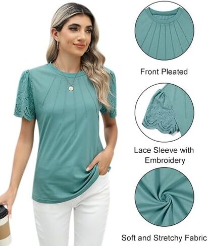 Blooming Jelly Women's Dressy Casual Blouses Business Work Tops Lace Short Sleeve Shirts Trendy Summer Outfits 2024 in Saudi Arabia