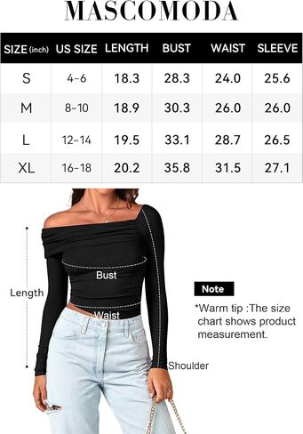 MASCOMODA Womens Tops One Off Shoulder Long Sleeve Shirts Trendy Ribbed Knit Ruched Going Out Blouse Slim Fitted Tee Shirts in Kuwait