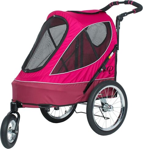 Petique Pet Jogger/Stroller, Bike Trailer, Shock Absorbing Bike Wheels, Large Entry Way, Peek-a-Boo Window, Small/Medium/Large Dogs, Cats and Pets, Supports up to 77LBS in Kuwait