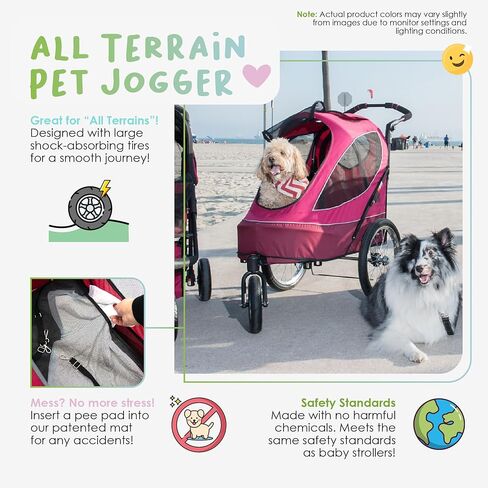 Petique Pet Jogger/Stroller, Bike Trailer, Shock Absorbing Bike Wheels, Large Entry Way, Peek-a-Boo Window, Small/Medium/Large Dogs, Cats and Pets, Supports up to 77LBS in Kuwait