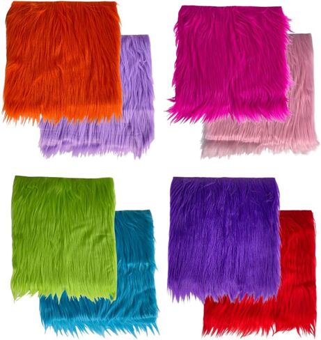 FabricLA Faux Fur Fabric - 8 Pieces Square Fur Material Fabric - 10" X 10" Inches (25cm x 25cm) - Shaggy Fur Patches Fabric Cuts Chair Cover Seat Cushion for DIY Craft - Black in Saudi Arabia