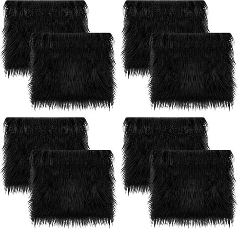 FabricLA Faux Fur Fabric - 8 Pieces Square Fur Material Fabric - 10" X 10" Inches (25cm x 25cm) - Shaggy Fur Patches Fabric Cuts Chair Cover Seat Cushion for DIY Craft - Black in Saudi Arabia