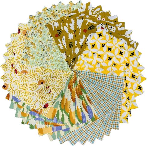 Yellow Floral Charm Packs for Quilting 5 inch, Fall Fabric Squares 5x5, 100% Cotton Fabric Scraps for Crafts, Precut Fabric Squares (42Pcs) in Saudi Arabia