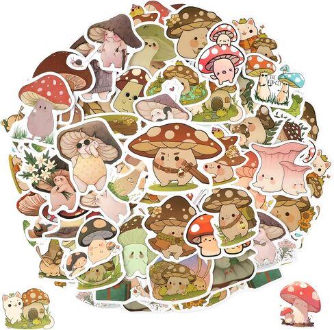 60pcs Mushroom Stickers for Kids, Cute Plump Mushroom Stickers Waterproof Vinyl Stickers Decorative Decals for Water Bottles Scrapbooking Notebooks Phone Cases Gift Bags Decor in Saudi Arabia