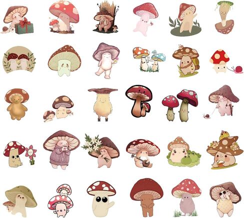 60pcs Mushroom Stickers for Kids, Cute Plump Mushroom Stickers Waterproof Vinyl Stickers Decorative Decals for Water Bottles Scrapbooking Notebooks Phone Cases Gift Bags Decor in Saudi Arabia