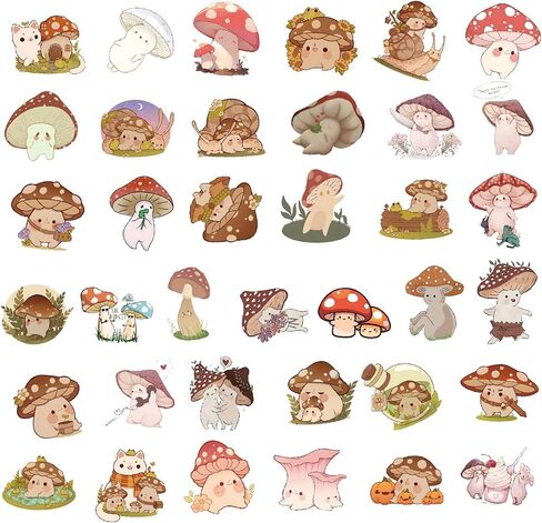60pcs Mushroom Stickers for Kids, Cute Plump Mushroom Stickers Waterproof Vinyl Stickers Decorative Decals for Water Bottles Scrapbooking Notebooks Phone Cases Gift Bags Decor in Saudi Arabia
