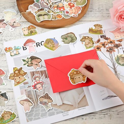 60pcs Mushroom Stickers for Kids, Cute Plump Mushroom Stickers Waterproof Vinyl Stickers Decorative Decals for Water Bottles Scrapbooking Notebooks Phone Cases Gift Bags Decor in Saudi Arabia