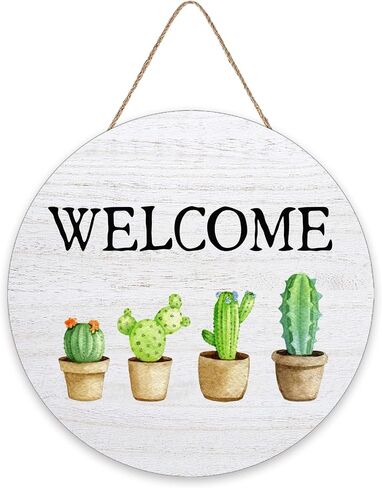 Cactus Welcome Wood Wreath Sign for Front Door Outside Funny Wooden Door Sign For Front Porch Decor Cactus Round Wooden Door Hanger Wall Decor 12x12 Inch in Saudi Arabia