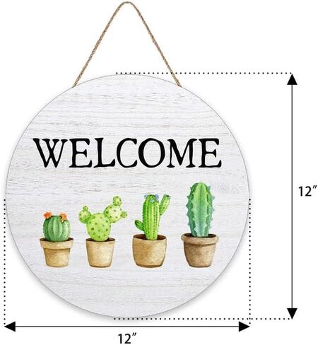 Cactus Welcome Wood Wreath Sign for Front Door Outside Funny Wooden Door Sign For Front Porch Decor Cactus Round Wooden Door Hanger Wall Decor 12x12 Inch in Saudi Arabia