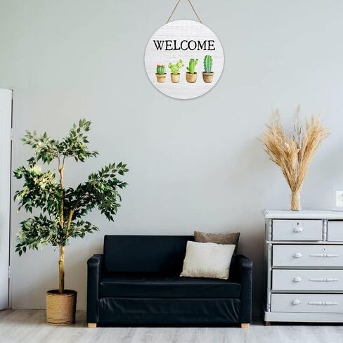 Cactus Welcome Wood Wreath Sign for Front Door Outside Funny Wooden Door Sign For Front Porch Decor Cactus Round Wooden Door Hanger Wall Decor 12x12 Inch in Saudi Arabia