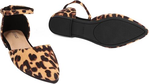 Women's Pointed Toe Flats Comfortable Ankle Strap Ballet Flats Leopard Print Suede Dress Flats Shoes for Casual Work in Saudi Arabia