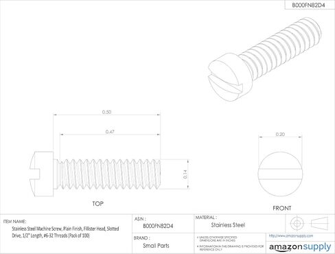 Small Parts Stainless Steel Machine Screw, Plain Finish, Fillister Head, Slotted Drive, 1/4" Length, #1-72 Threads (Pack of 100) in Saudi Arabia