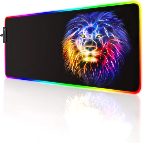 led Light Mouse pad pro Gaming Series RGB Mouse mat Large Leopard Mouse pad Colorful Extended Mousepad Gaming Anime Desk mat RGB (Lion（23.6x13.77x0.12inch）) in Saudi Arabia