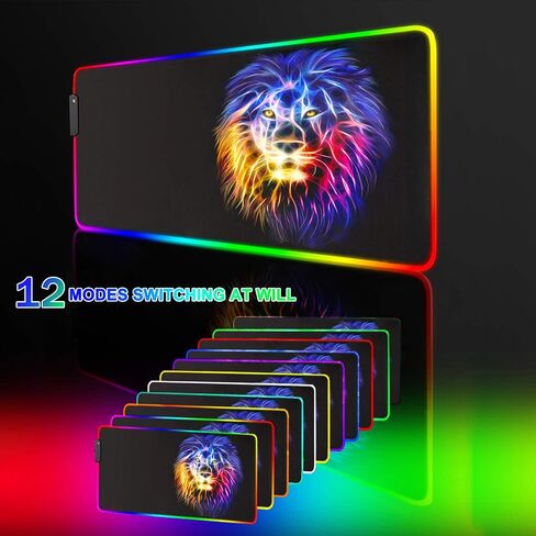 led Light Mouse pad pro Gaming Series RGB Mouse mat Large Leopard Mouse pad Colorful Extended Mousepad Gaming Anime Desk mat RGB (Lion（23.6x13.77x0.12inch）) in Saudi Arabia