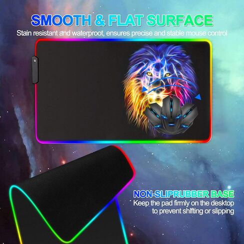 led Light Mouse pad pro Gaming Series RGB Mouse mat Large Leopard Mouse pad Colorful Extended Mousepad Gaming Anime Desk mat RGB (Lion（23.6x13.77x0.12inch）) in Saudi Arabia