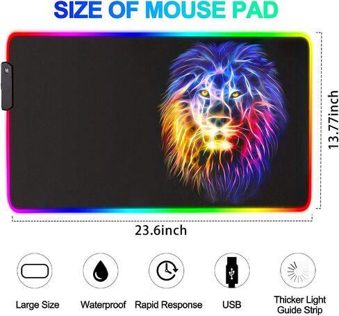 led Light Mouse pad pro Gaming Series RGB Mouse mat Large Leopard Mouse pad Colorful Extended Mousepad Gaming Anime Desk mat RGB (Lion（23.6x13.77x0.12inch）) in Saudi Arabia