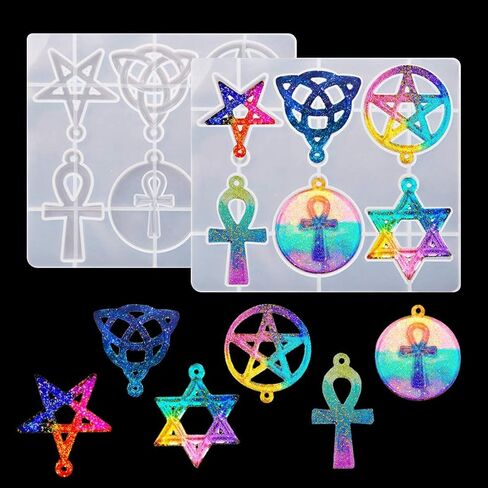 قطعتان من قوالب راتنج السيليكون، نجمة خماسية، عقدة سلتيك، صليب، قوالب راتنجات صب الإيبوكسي لصنع المجوهرات، الحرف اليدوية، القلادة، سلسلة المفاتيح، الزينة، ديكور المنزل in Kuwait