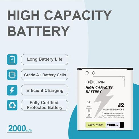 بطارية Galaxy J2، بطارية بديلة عالية السعة 2000 مللي أمبير في الساعة لهاتف Samsung Galaxy J2 G360 G360P G360T G360L G360V G360AZ G360M G360T1،EB-BG360CBE in Kuwait