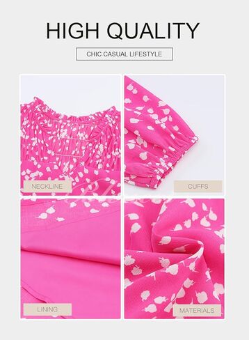 BLENCOT Women's Casual Boho Floral Print Chiffon Blouses Smocked V Neck Long Sleeve Loose Tops Shirts in Kuwait