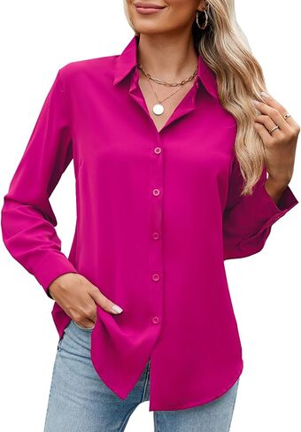 Womens Long Sleeve Button Down Shirt Ultra-Soft Stretch Wrinkle-Free Work Casual Business Office Blouse in Saudi Arabia