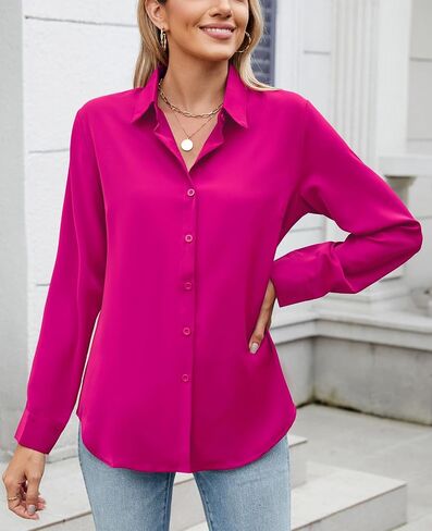 Womens Long Sleeve Button Down Shirt Ultra-Soft Stretch Wrinkle-Free Work Casual Business Office Blouse in Saudi Arabia