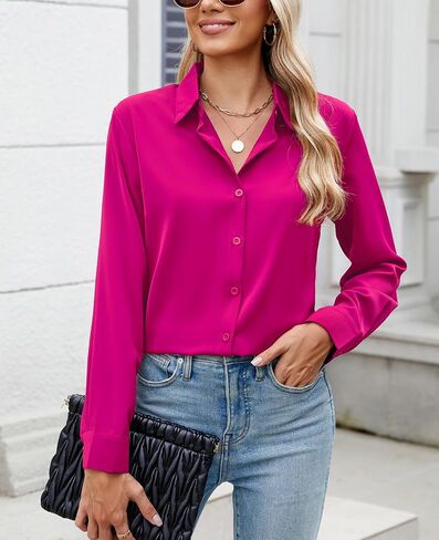 Womens Long Sleeve Button Down Shirt Ultra-Soft Stretch Wrinkle-Free Work Casual Business Office Blouse in Saudi Arabia