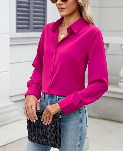 Womens Long Sleeve Button Down Shirt Ultra-Soft Stretch Wrinkle-Free Work Casual Business Office Blouse in Saudi Arabia