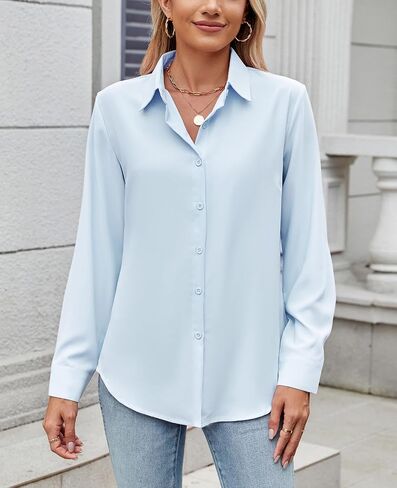 Womens Long Sleeve Button Down Shirt Ultra-Soft Stretch Wrinkle-Free Work Casual Business Office Blouse in Saudi Arabia