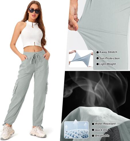 سراويل كارجو للسيدات خفيفة الوزن للركض سريعة الجفاف بعامل حماية من الأشعة فوق البنفسجية 50 للسفر والجولف وسفاري والتنزه سيرًا على الأقدام in Kuwait