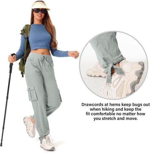سراويل كارجو للسيدات خفيفة الوزن للركض سريعة الجفاف بعامل حماية من الأشعة فوق البنفسجية 50 للسفر والجولف وسفاري والتنزه سيرًا على الأقدام in Kuwait
