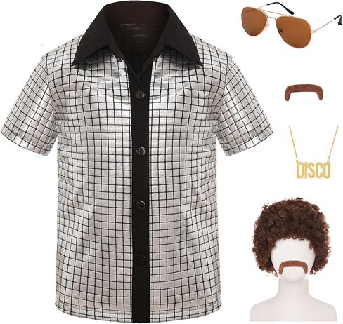Kids Disco Costume Sequins Shirts for Boys 60s 70s Cosplay Halloween Party Dress Up in Saudi Arabia