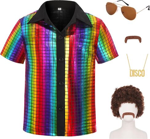 Kids Disco Costume Sequins Shirts for Boys 60s 70s Cosplay Halloween Party Dress Up in Saudi Arabia