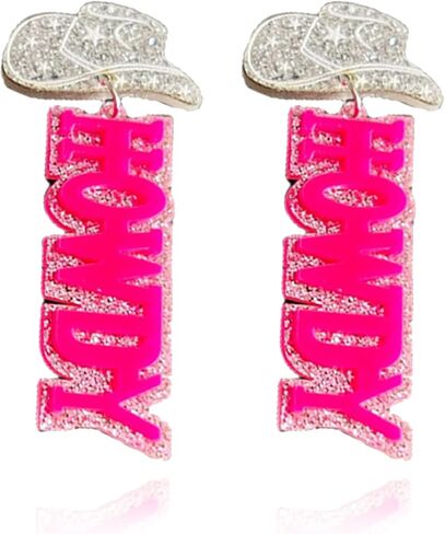 Disco Glitter HOWDY Acrylic Western Cowboy Drop Dangle Earrings for Women Girls Rodeo Party Jewelry in Saudi Arabia