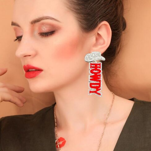 Disco Glitter HOWDY Acrylic Western Cowboy Drop Dangle Earrings for Women Girls Rodeo Party Jewelry in Saudi Arabia