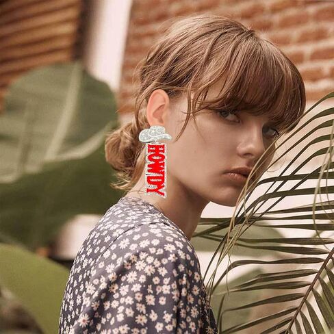 Disco Glitter HOWDY Acrylic Western Cowboy Drop Dangle Earrings for Women Girls Rodeo Party Jewelry in Saudi Arabia