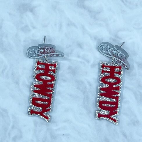 Disco Glitter HOWDY Acrylic Western Cowboy Drop Dangle Earrings for Women Girls Rodeo Party Jewelry in Saudi Arabia